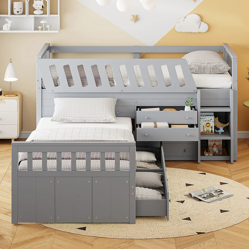 Loft Platform Bed With 7 Drawers And Full Guardrails, Modern L Shaped Space Savin by HouseOfZazla