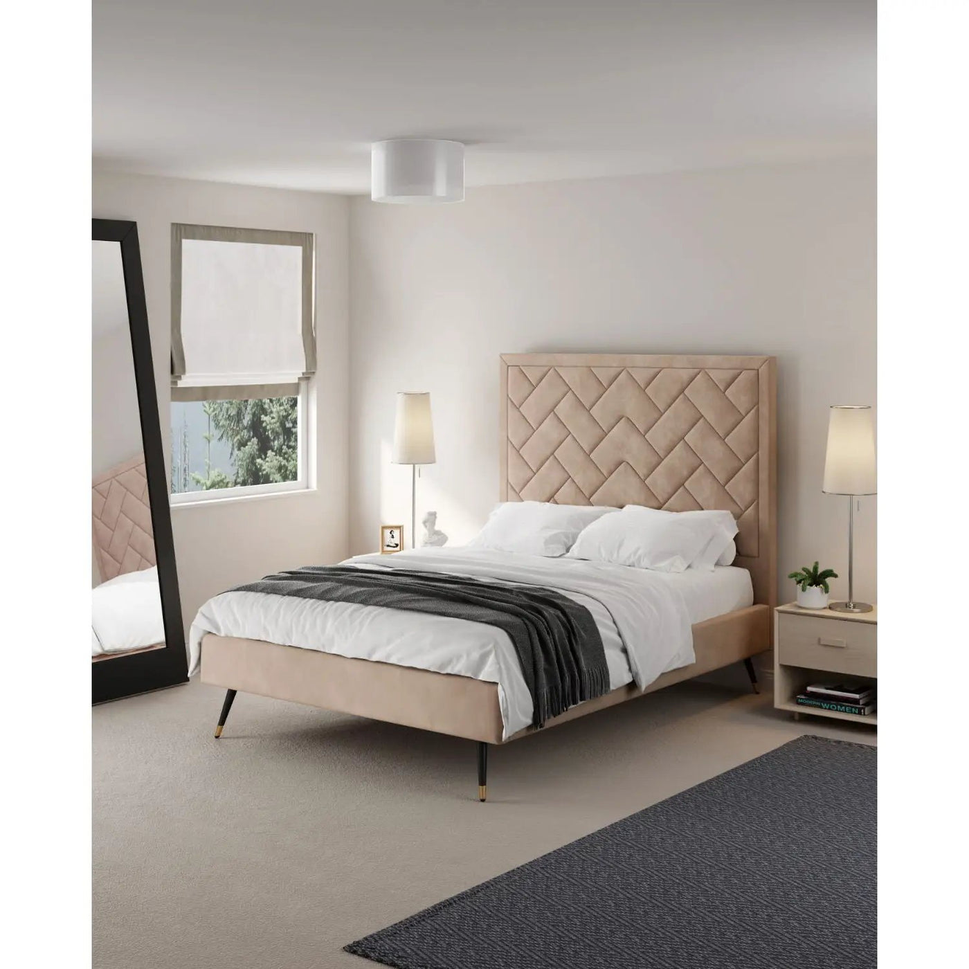 Crosby - Bed With Upholstered Headboard And Slats by HouseOfZazla