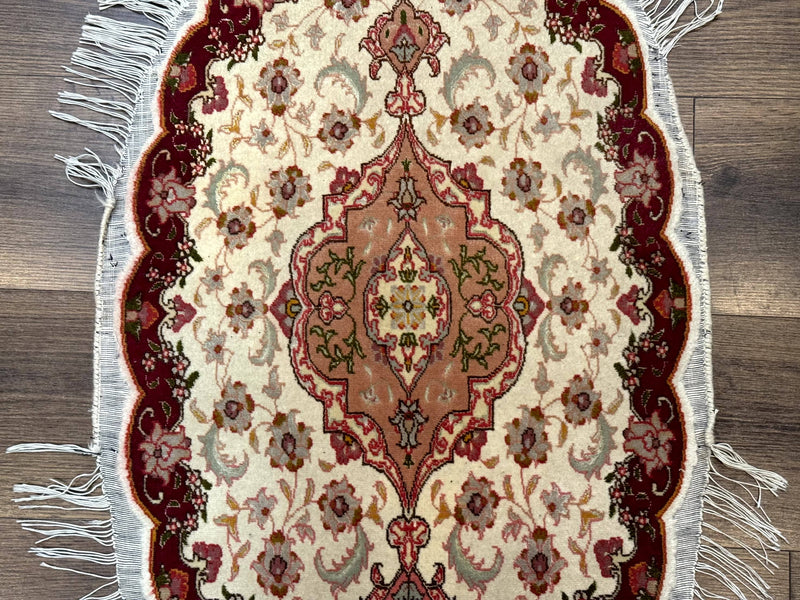 Small Oval Persian Tabriz Rug 2x4, Kork Wool and Silk Highlights, Fine 260 KPSI by Jewel Rugs