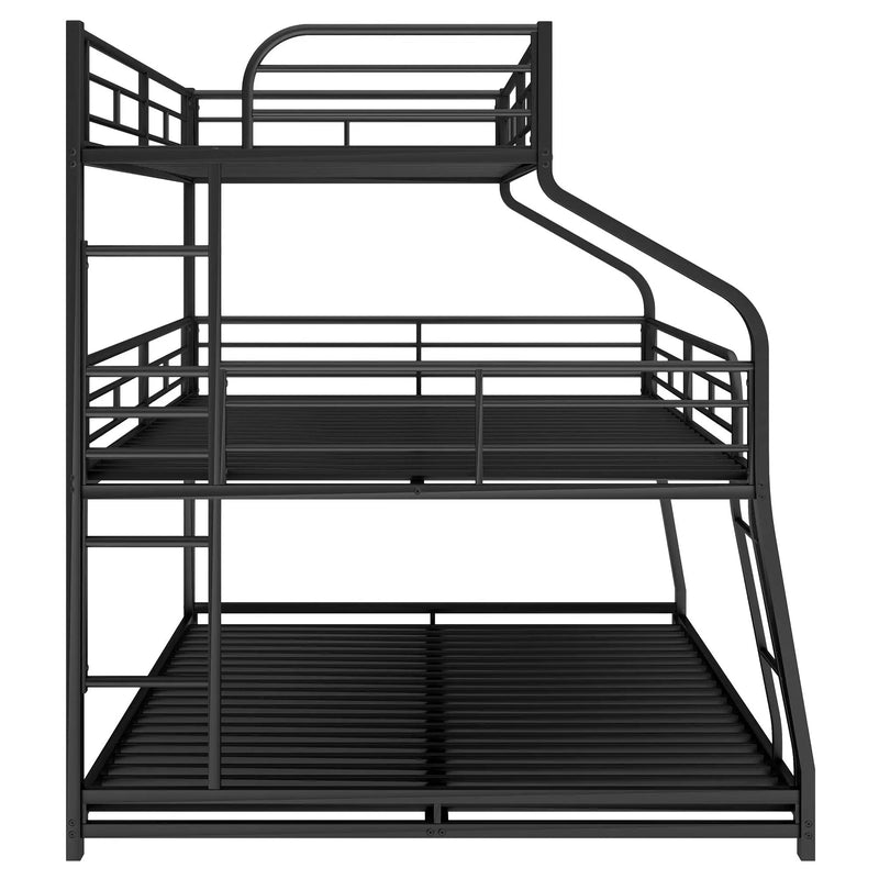 Twin Long / Full Long / Queen Triple Bunk Bed With Long And Short Ladder And Full-Length Guardrails - Black by HouseOfZazla