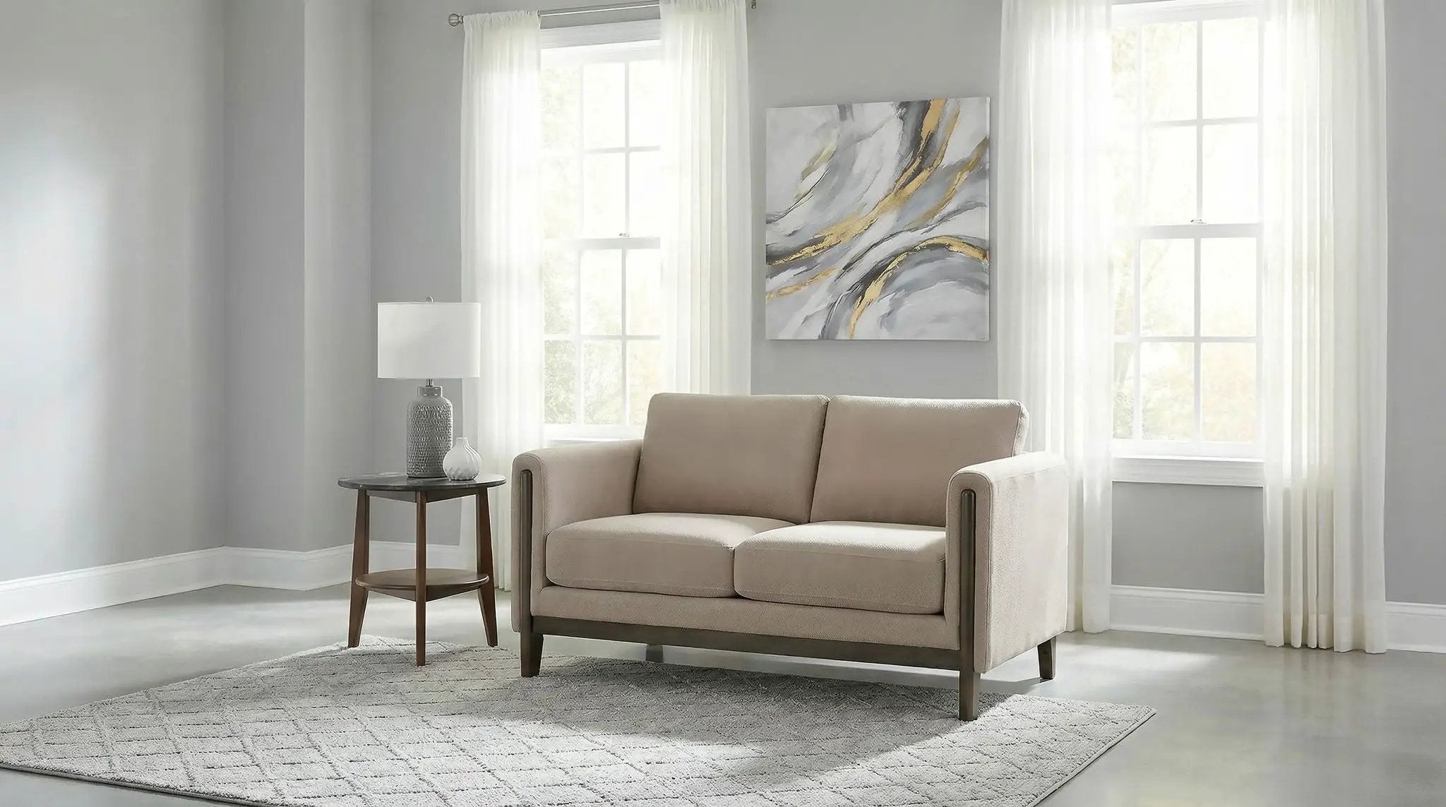 Islington Fabric Upholstered Panel Arm Loveseat Taupe by Unique Piece Furniture