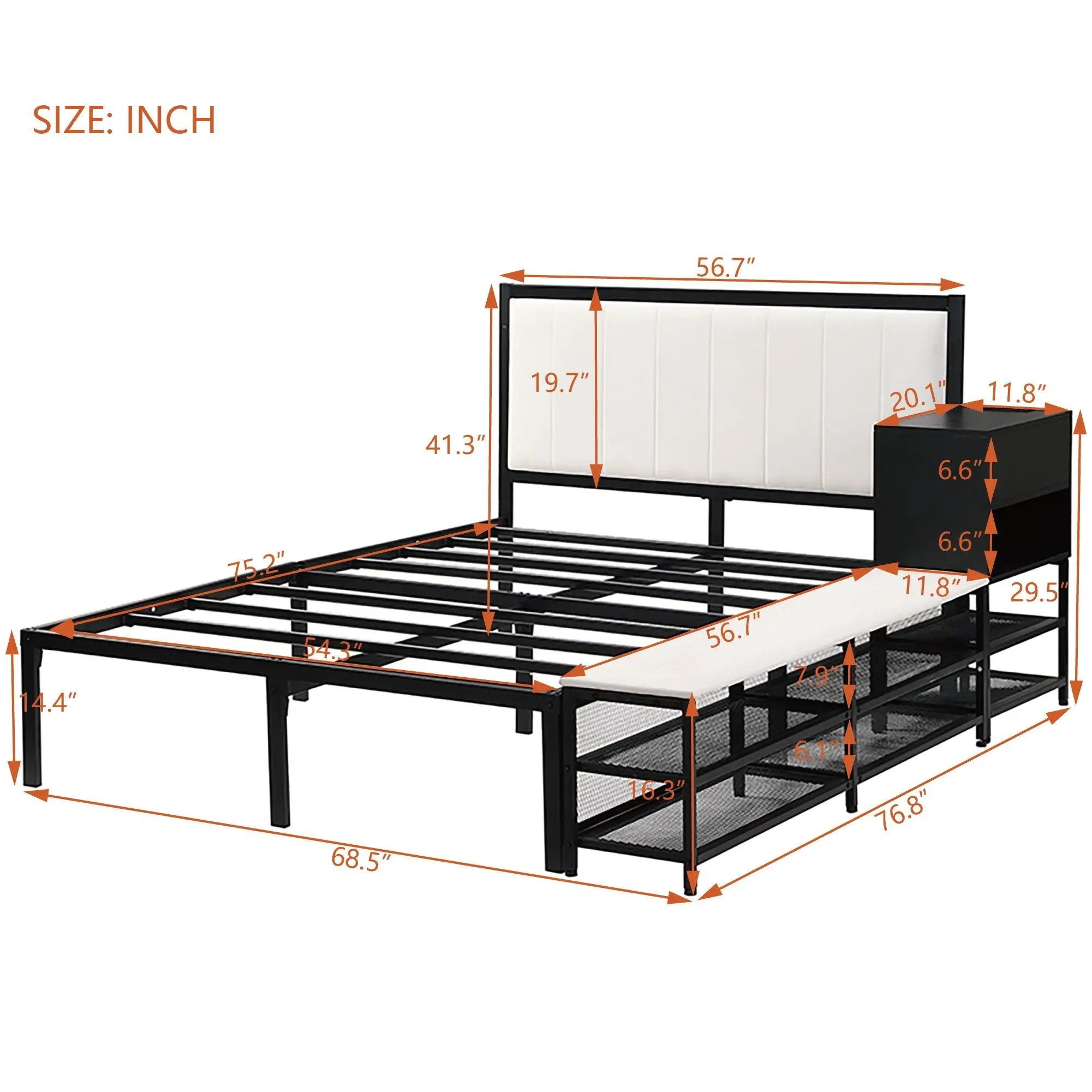 Platform Bed With 2 Tier Storage Shelves, Storage Cabinet by HouseOfZazla