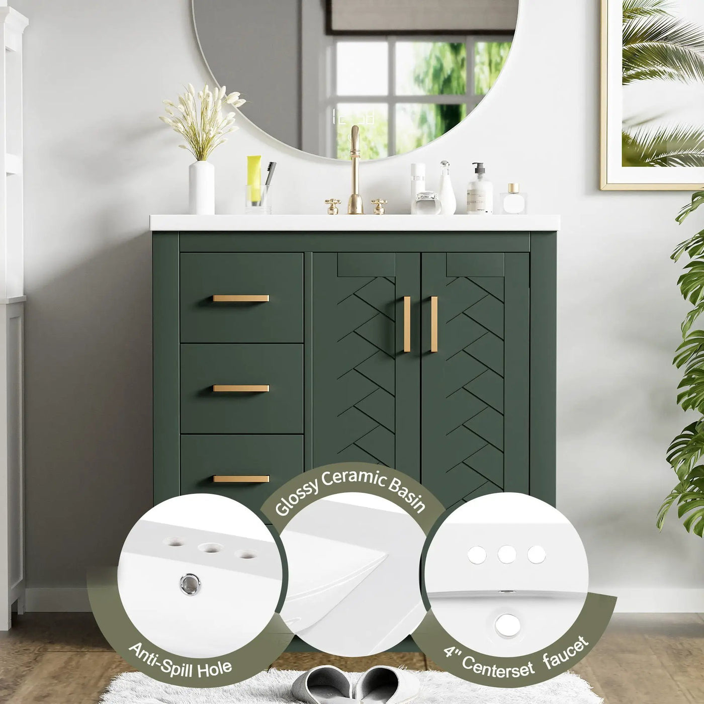 Ceramic Sink Combo, Freestanding Vanity Set With 3 Drawers & Soft Closing Doors by HouseOfZazla