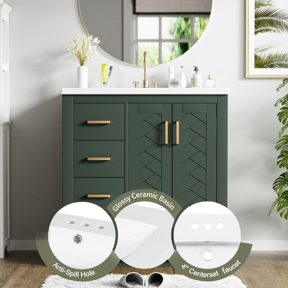 Ceramic Sink Vanity Combo with 3 Drawers and Soft Closing Doors - 30", photo 8 of 40