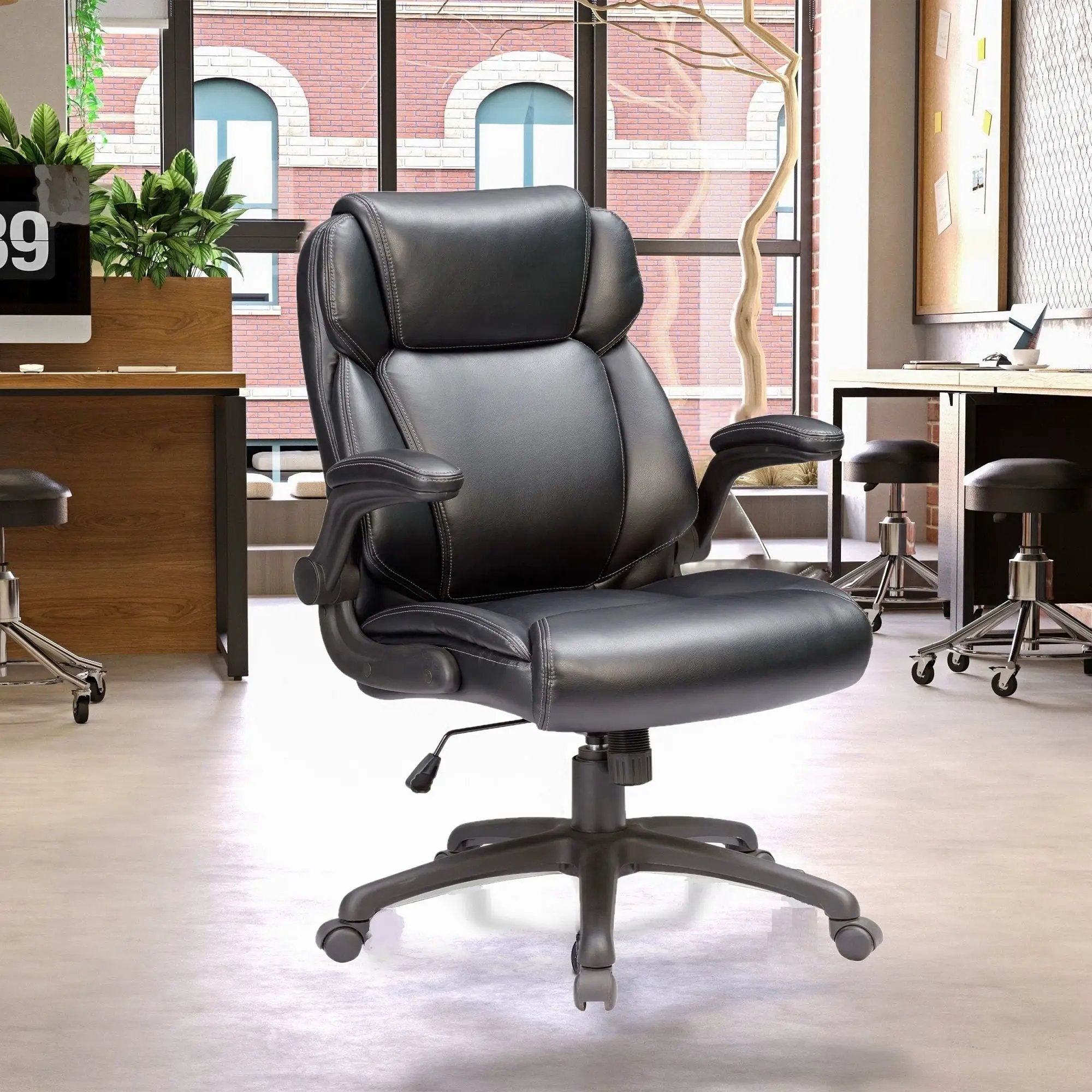 Modern Adjustable Office Chair Leather Upholstered Swivel Chair With Butterfly Mechanism Headrest - Gray by HouseOfZazla
