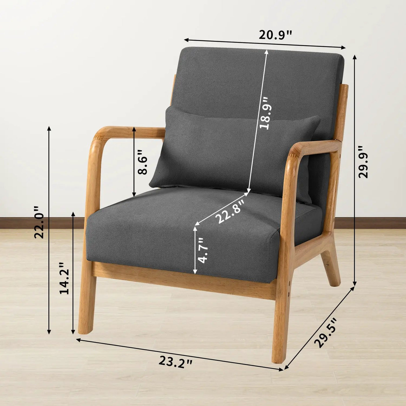 Leisure Chair With Solid Wood Armrest And Feet, Mid-Century Modern Accent Sofa, 1 Seat by Unique Piece Furniture