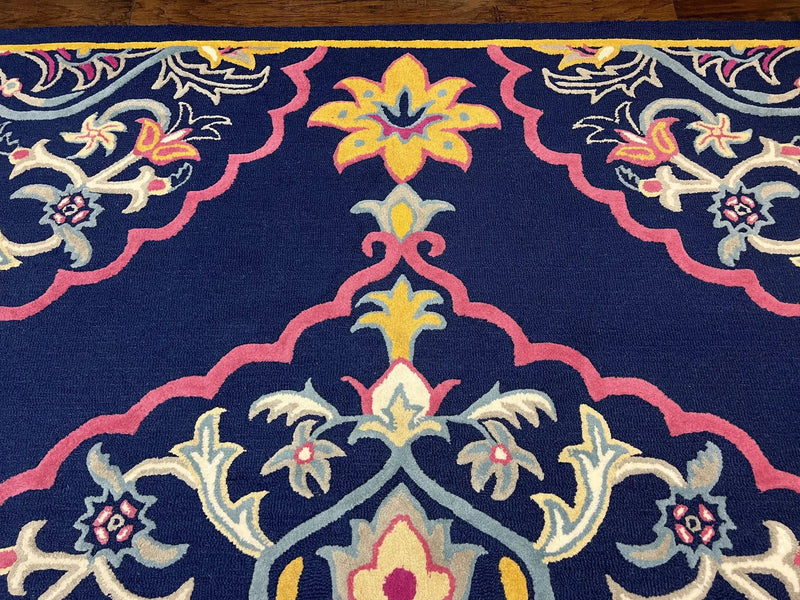 Safavieh Rug 8x10 Belagio Collection, Navy Blue Pink Yellow, Power-Loomed Wool Carpet, Floral Area Rug, Modern Rug, Room Sized 8 x 10 ft Rug by Jewel Rugs