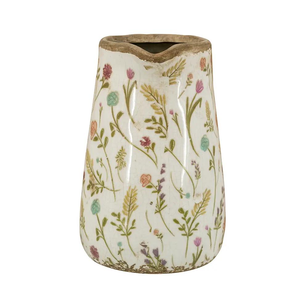 6.3x4.5x7.1' Round Ceramic Pitcher Vase with Multi-Colored Floral Motifs by HouseOfZazla