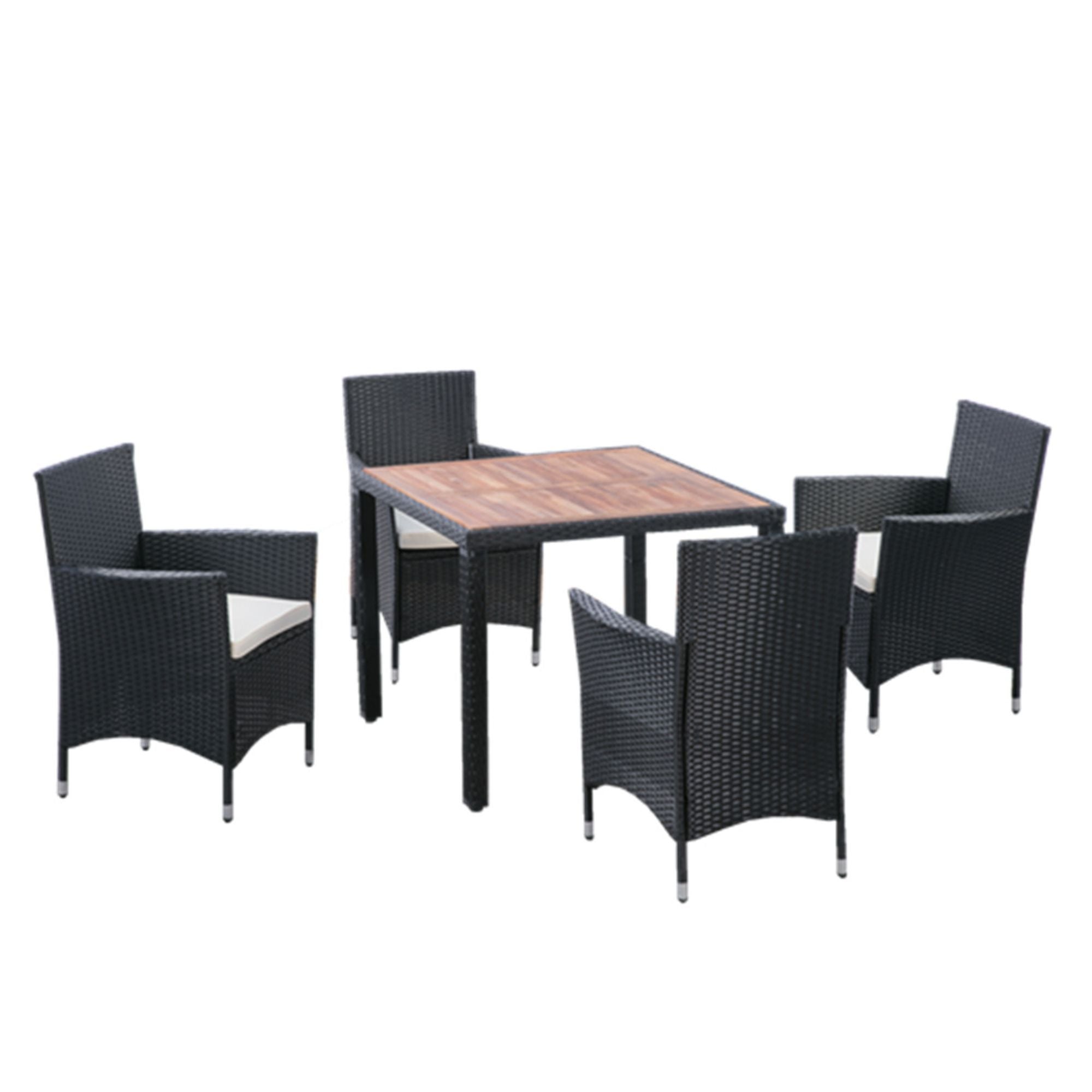Outdoor Patio Wicker Dining Set With Acacia Wood Top by HouseOfZazla
