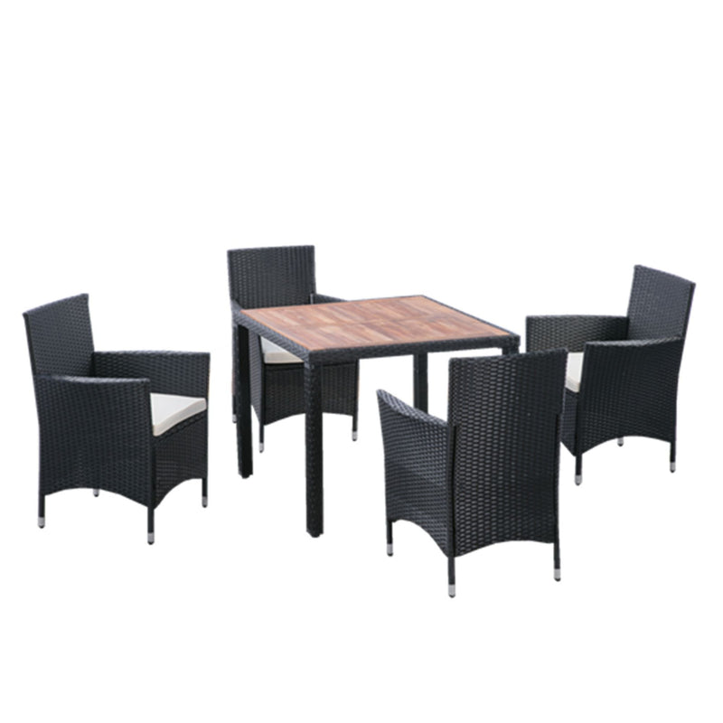 Outdoor Patio Wicker Dining Set With Acacia Wood Top by HouseOfZazla