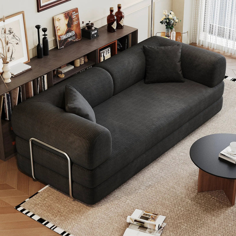 78.8' Compression Sofa,Convertible Floor Sofa Bed-with Pillow Back Support Armrest,Comfy Futon Couch Sleeper Bed,Loveseats Boneless Modular Sectional Sofa,Corduroy fabric,for Living Room,Bedroom,Black by HouseOfZazla