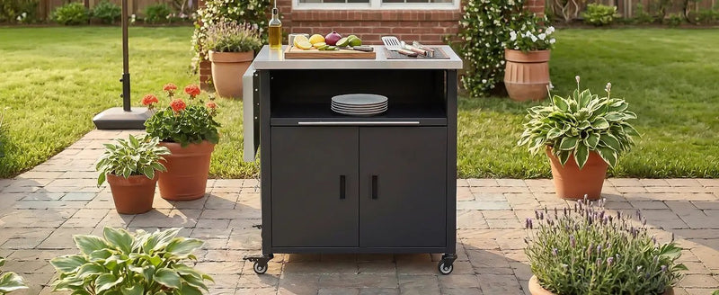 Foldable Outdoor Prep Station BBQ Cart Patio Dining Cart by HouseOfZazla