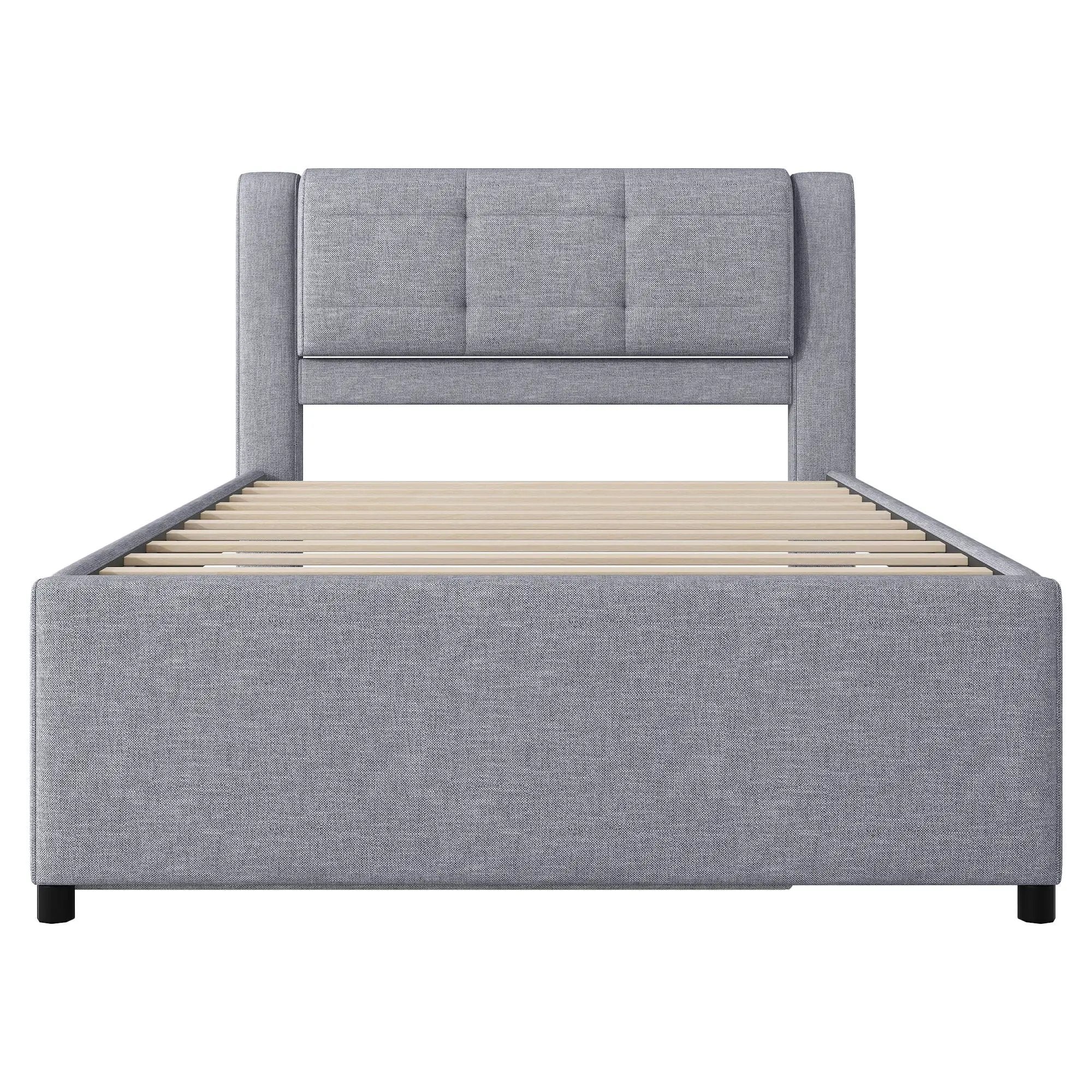 Upholstery Platform Bed With Trundle, Trundle Can Be Flat Or Erected by HouseOfZazla