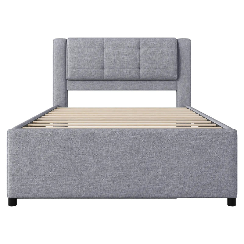 Upholstery Platform Bed With Trundle, Trundle Can Be Flat Or Erected by HouseOfZazla