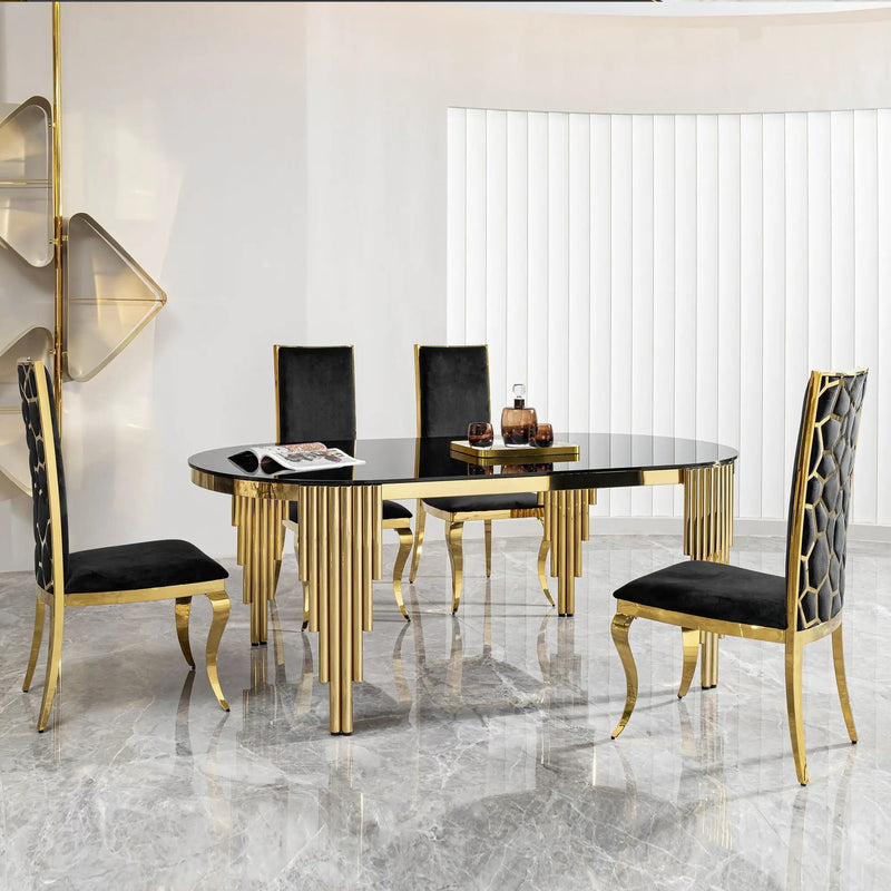 Oval Dining Table With Glass Top And Stainless Steel Base by Unique Piece Furniture