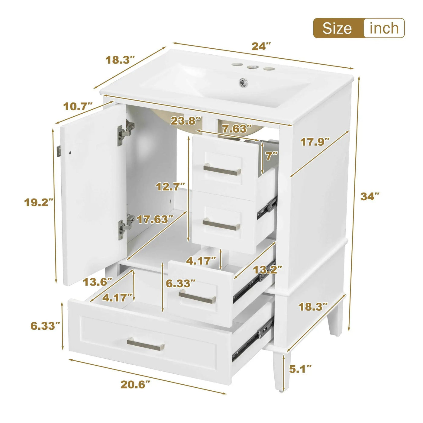 Bathroom Vanity, Modern Bathroom Cabinet With Sink Combo Set, Bathroom Storage Cabinet With A Soft Closing Door And 3 Drawers, Solid Wood Frame by Unique Piece Furniture