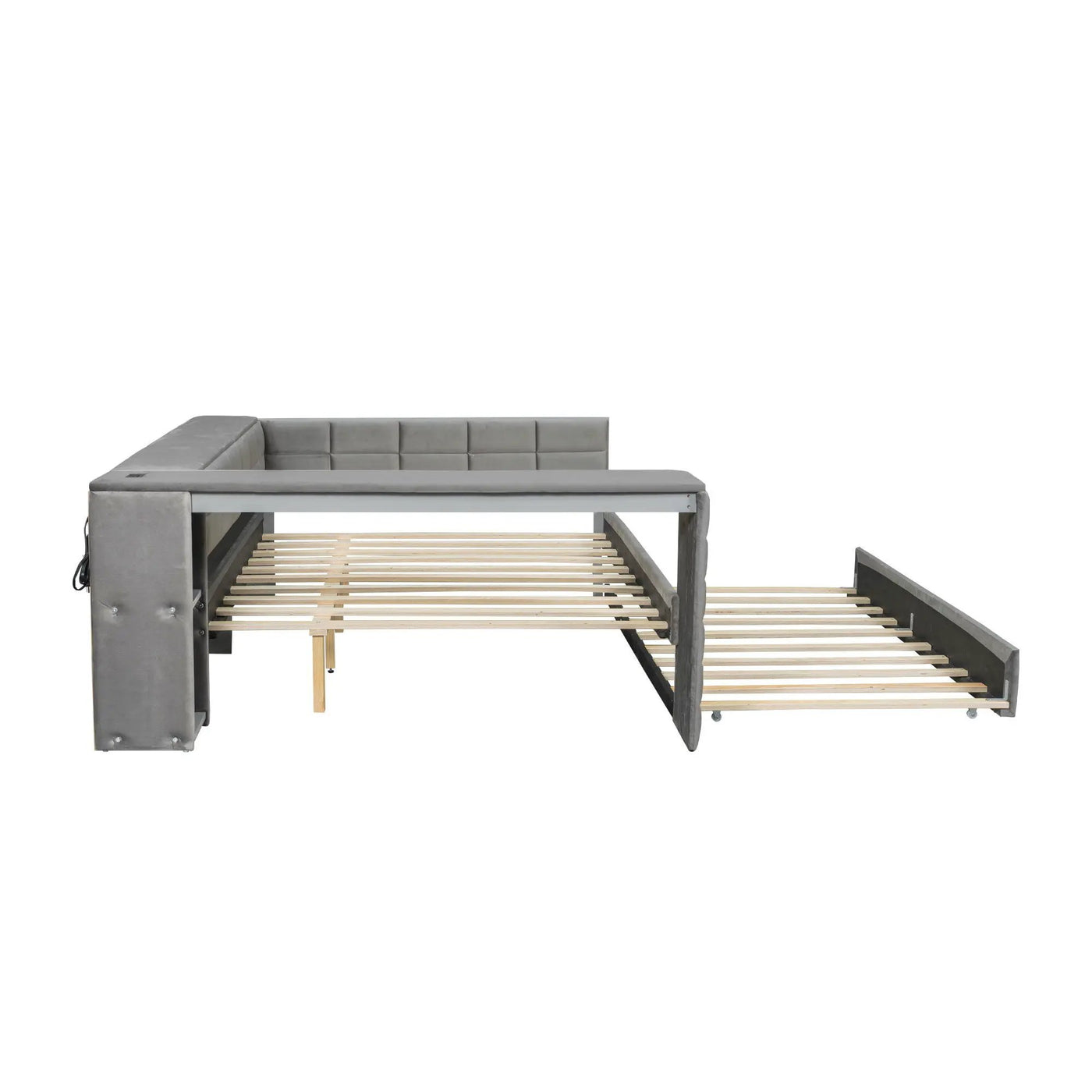 Upholstered Platform Bed With Storage Shelves, Desk, Charging Station And Trundle by HouseOfZazla
