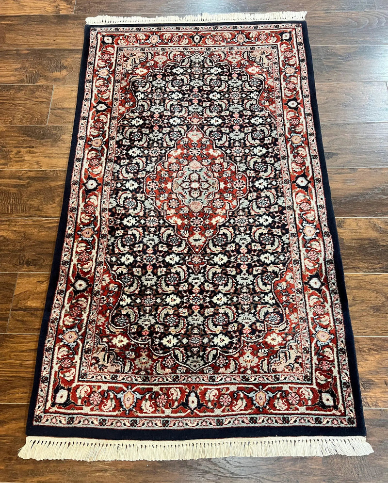 Indo Persian Rug 3x4, Herati Allover Pattern, Midnight Blue and Red, Small Vintage Handmade Wool Rug by Jewel Rugs