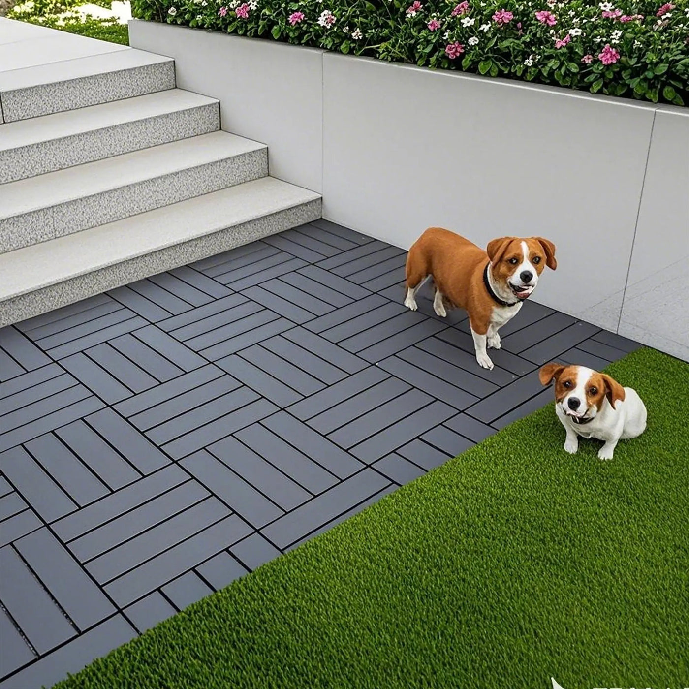 Plastic Interlocking 44 Pack Patio Deck Tiles, Square Waterproof Outdoor All Weather Use by HouseOfZazla