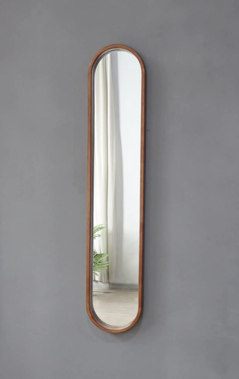 Decorative Rubber Frame Mirror With Elongated Oval Frame - Brown by HouseOfZazla