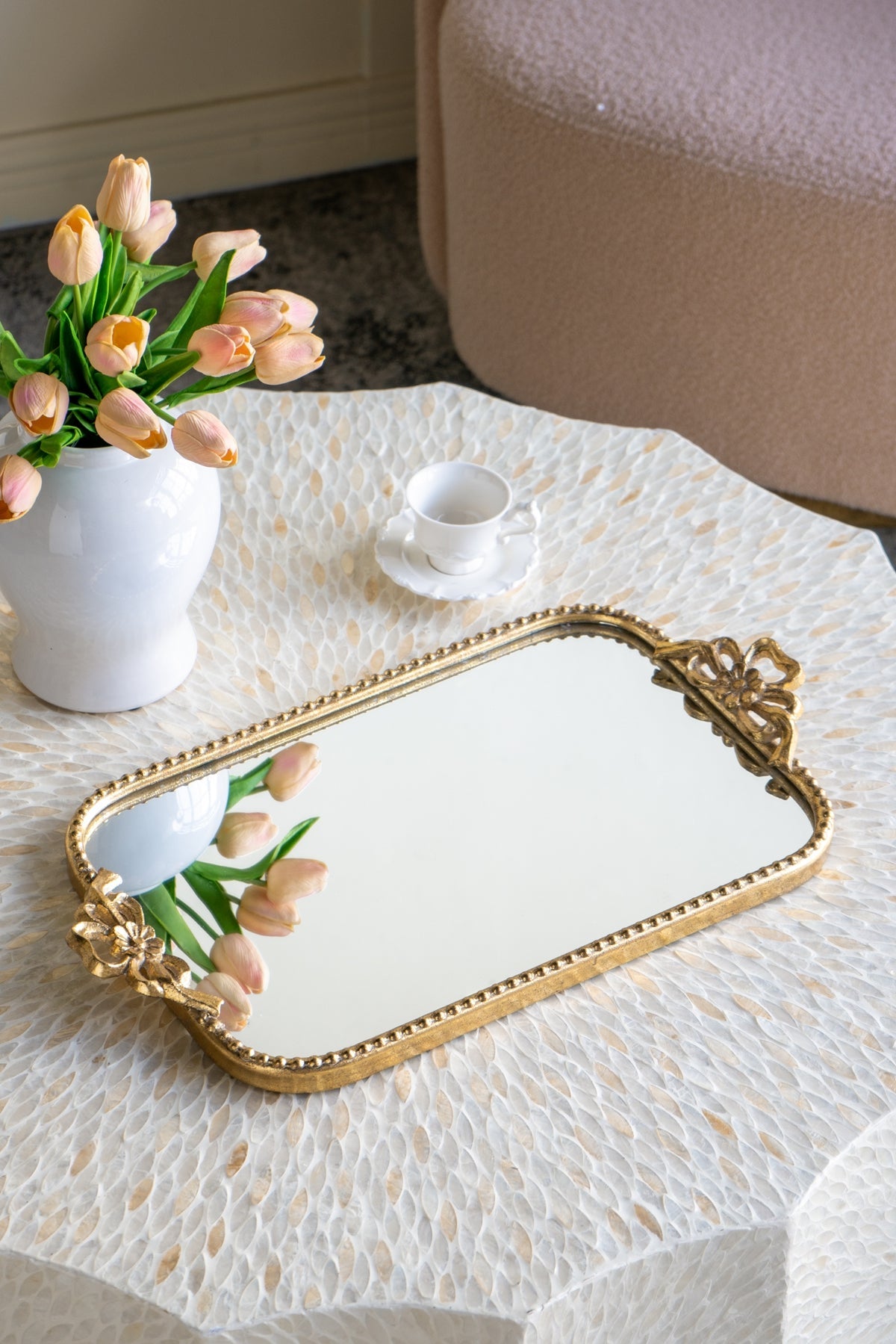 Ornate Gold Accent Tray with Mirrored Surface by HouseOfZazla