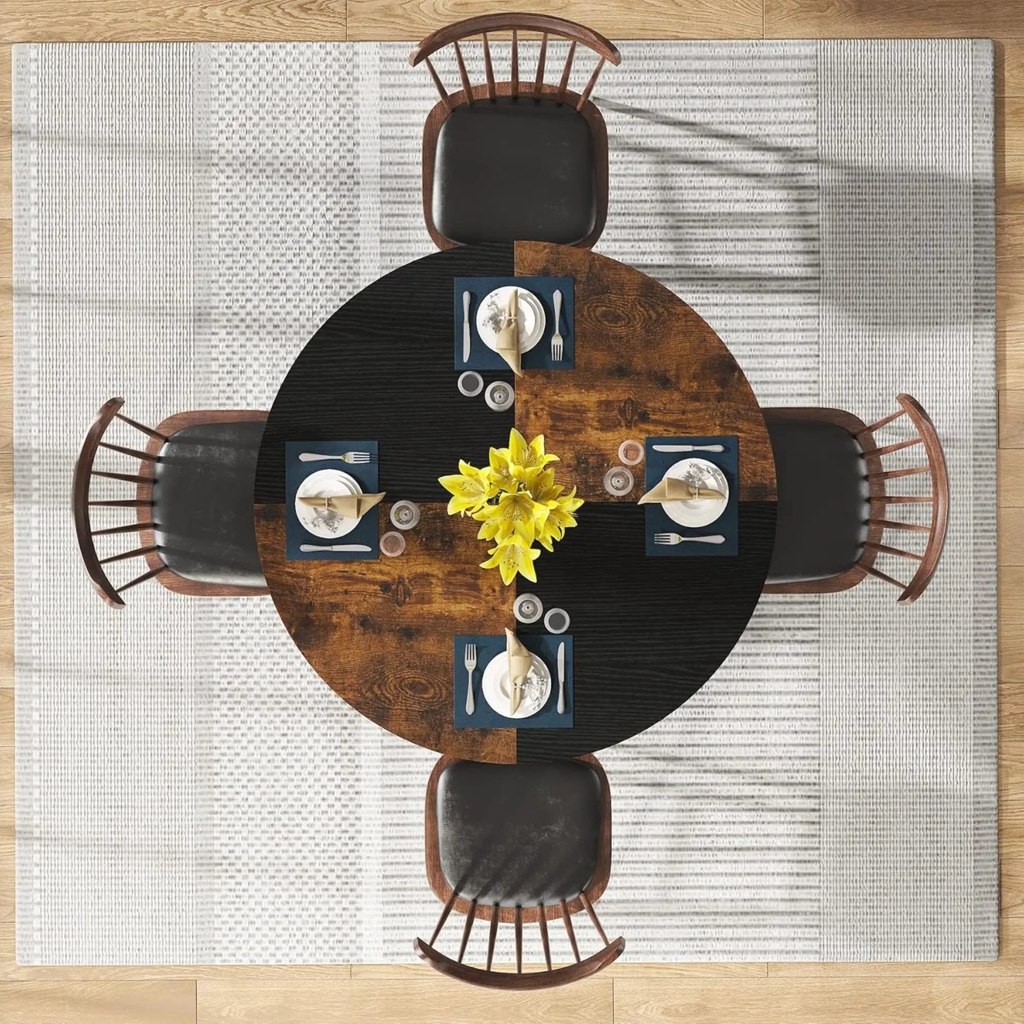 Round Dining Table For 4 With Storage Shelf - Brown / Black