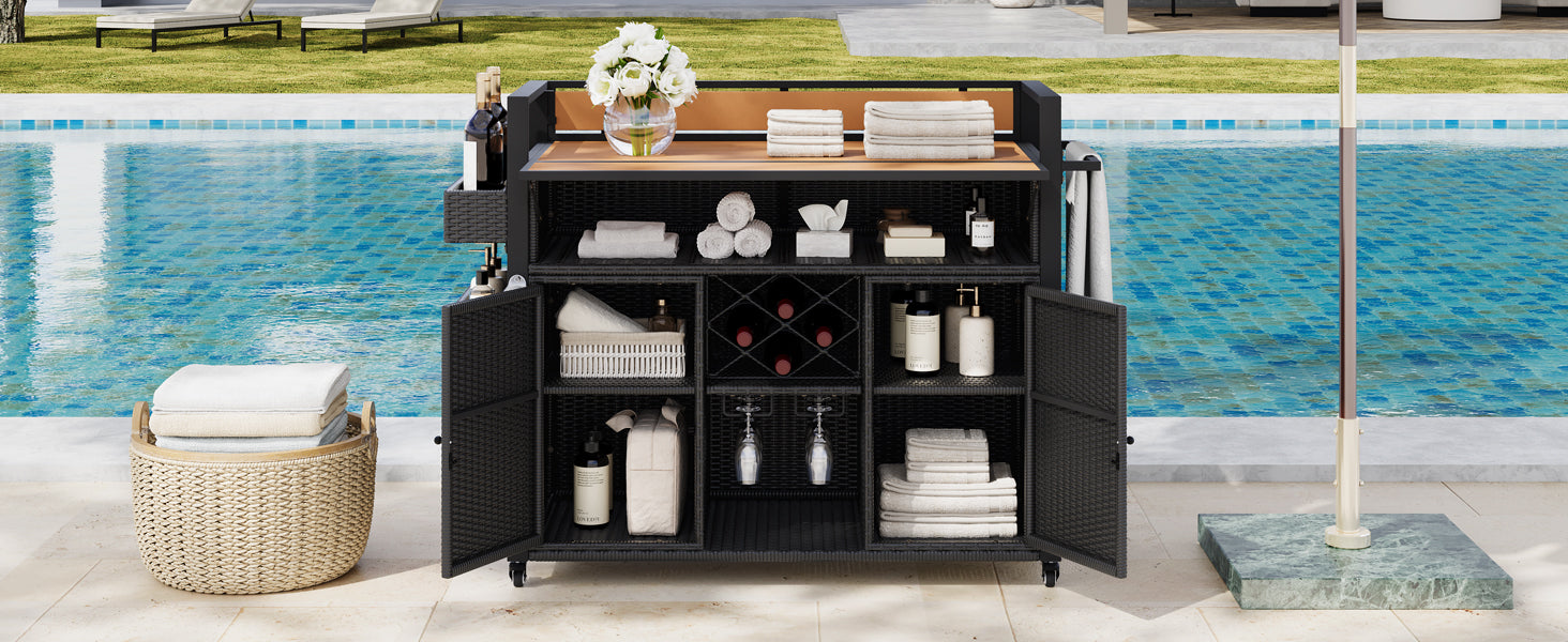 K&K 52.8"W Wicker Outdoor Grill Cart with Extended Table Top by HouseOfZazla