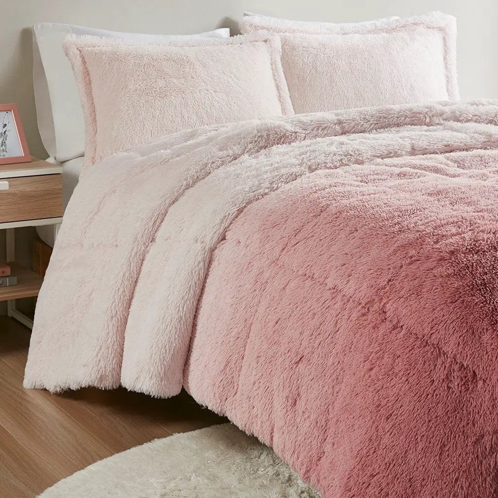King/Cal King Ombre Shaggy Long Fur Comforter Mini Set by HouseOfZazla