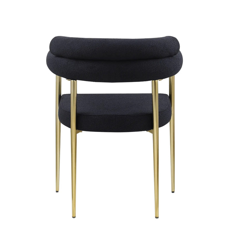 Dining Chairs (Set of 2), Mid-Century Modern Dining Chairs, Kitchen Dining Room Chairs, Round Boucle Backrest Sherpa Dining Chair With Brushed Metal Legs by Unique Piece Furniture