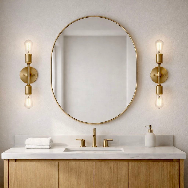 Reverie Double Lights Bathroom Wall Sconce Over Mirror - Clear / Gold, photo 2 of 10