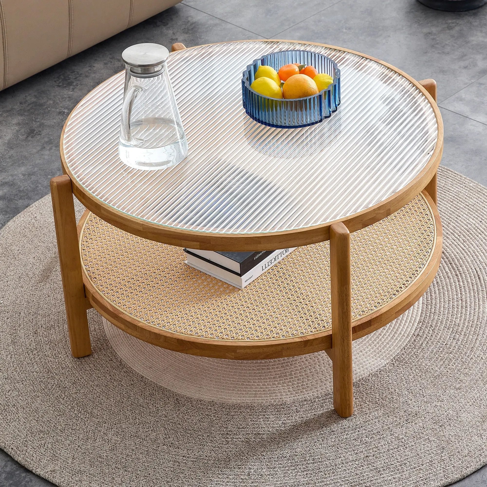 Modern Style Circular Double Layer Tea Table With Rattan Weave by HouseOfZazla
