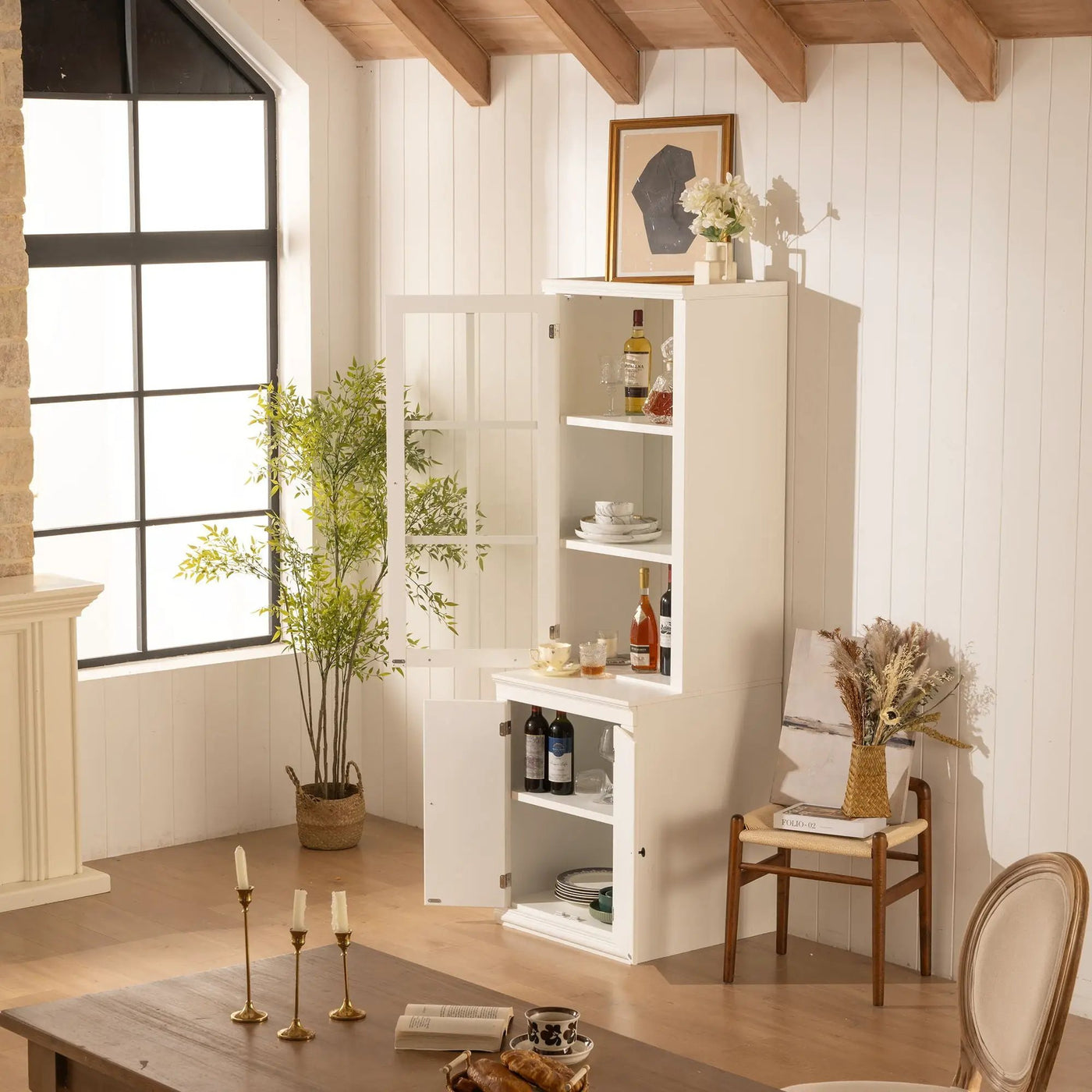 Retro Style Hutch Cabinet With Glass Door, China Cabinet For Home by HouseOfZazla