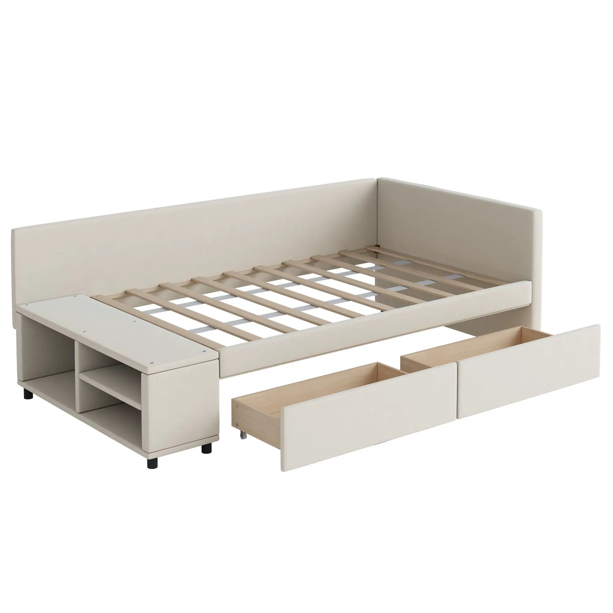 L Shaped Upholstered Platform Bed With Storage And Drawers by Unique Piece Furniture