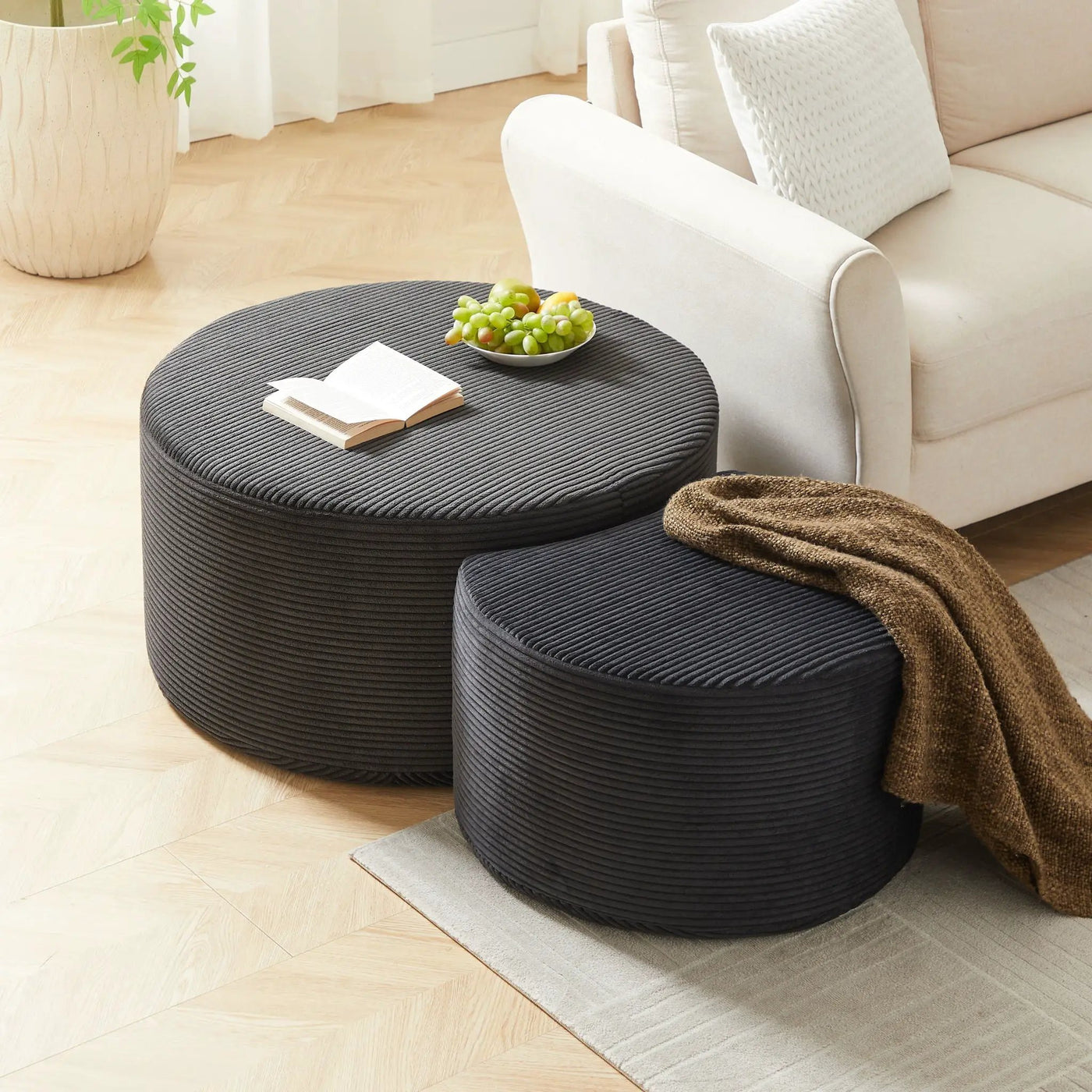 Modern Upholstered Round Coffee Table For Living Room (Set of 2) by HouseOfZazla
