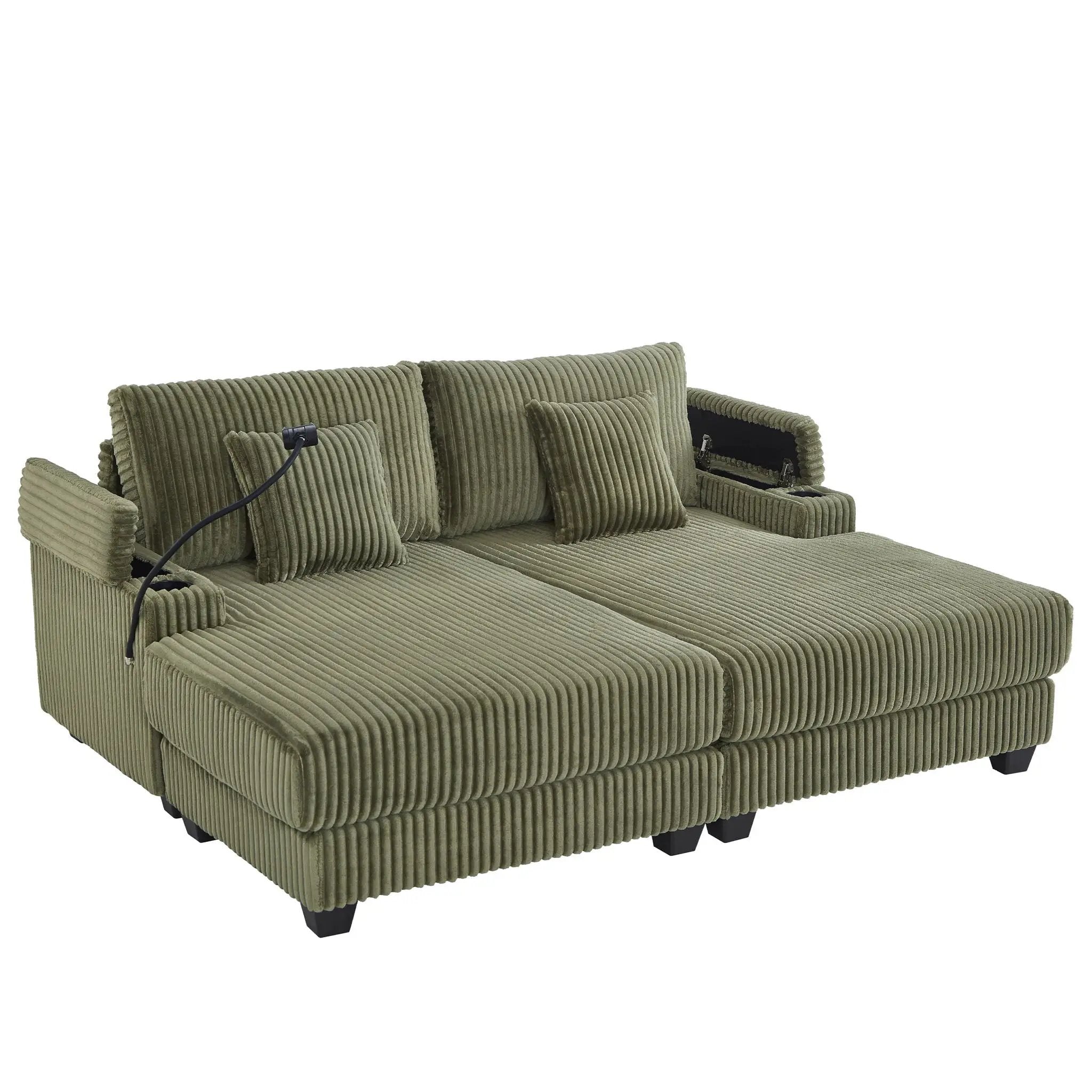 Modern Chaise Sofa With Adjustable Backrest, Cup Holders, Phone Holder & Storage Compartments For Living Room by Unique Piece Furniture