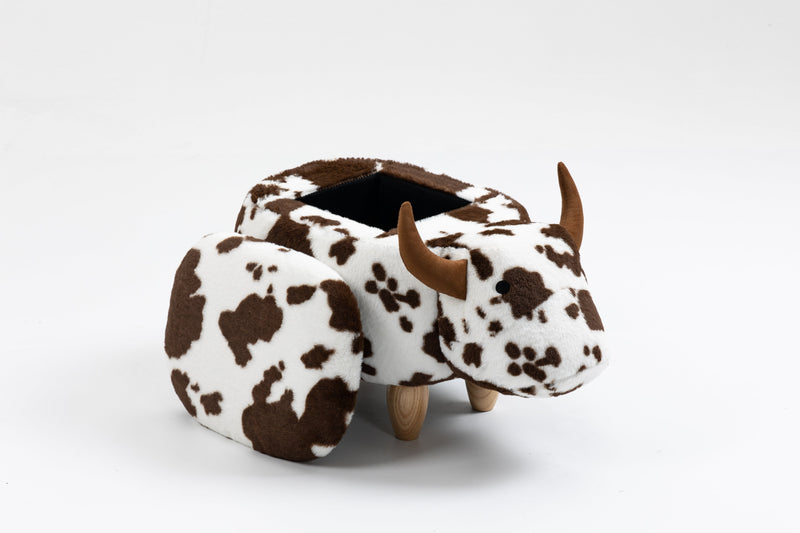 Faux-Fur Ottoman with Hidden Storage and Solid Wood Legs - Brown & White, photo 9 of 9