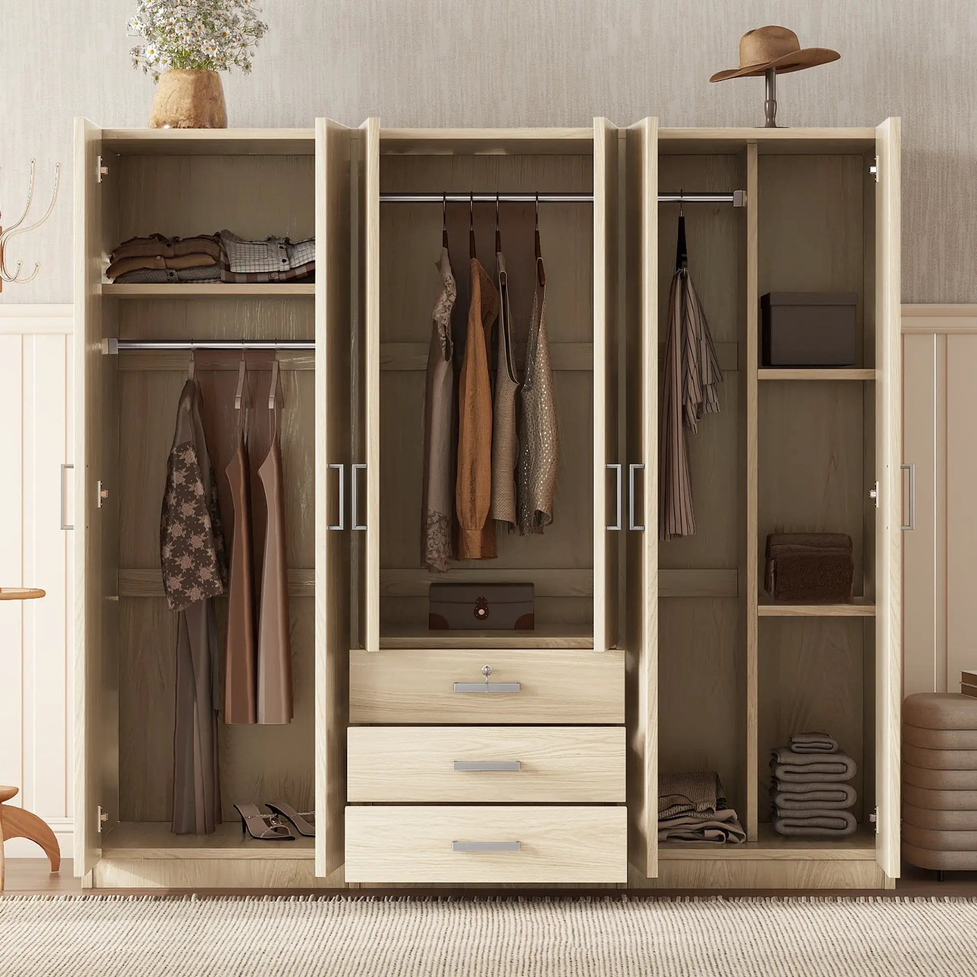 6-Doors Wooden Wardrobe Storage for Bedroom by HouseOfZazla