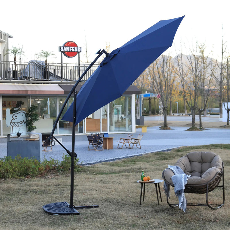 10ft Solar LED Offset Hanging Market Patio Umbrella - Navy Blue (No Base) by HouseOfZazla