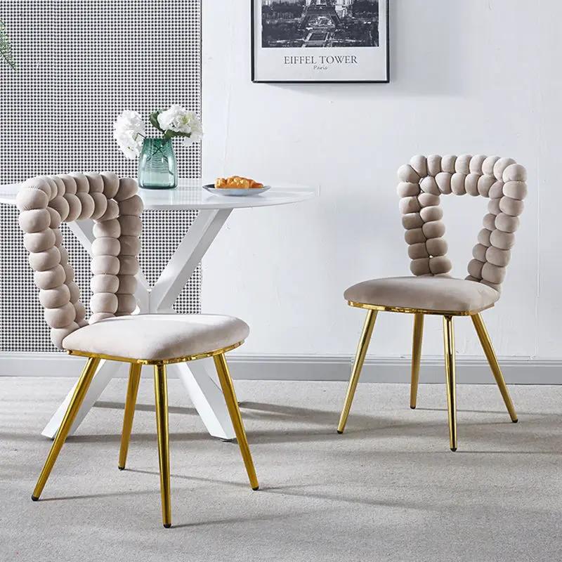 Modern Chair With Iron Tube Legs, Soft Cushions And Comfortable Backrest, Suitable For Dining Room, Living Room, Cafe, Hairball Back by HouseOfZazla