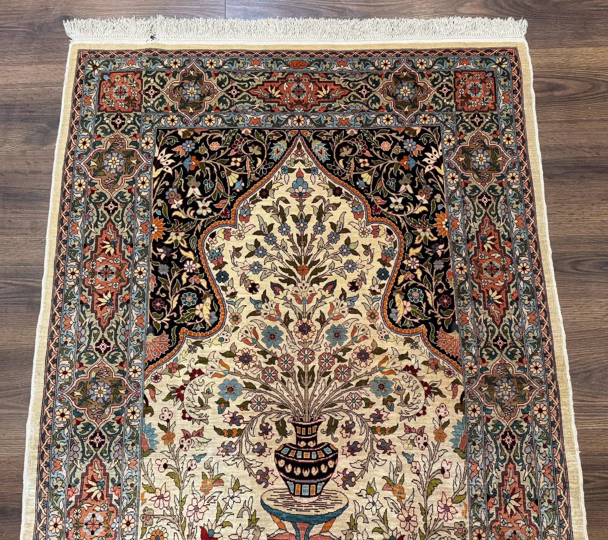 Rare Turkish Hereke Silk Rug 3x5, Tree of Life Persian Vase Design, Very Fine 440 KPSI, Signed by Jewel Rugs