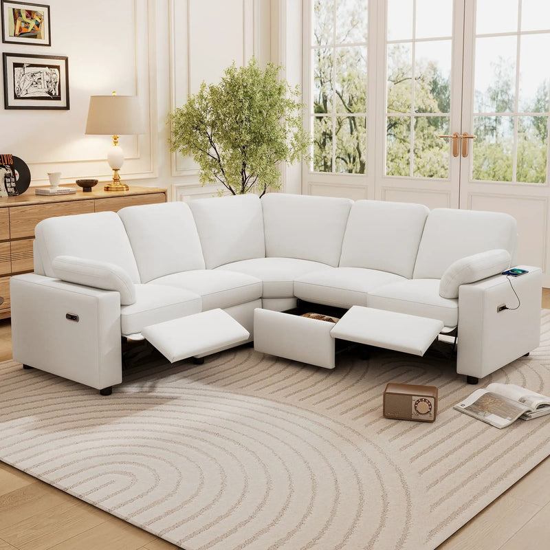 Power Recliner Sectional Sofa Home Theater Reclining Sofa With Two USB Ports, Two Storage Drawers For Living Room by Unique Piece Furniture