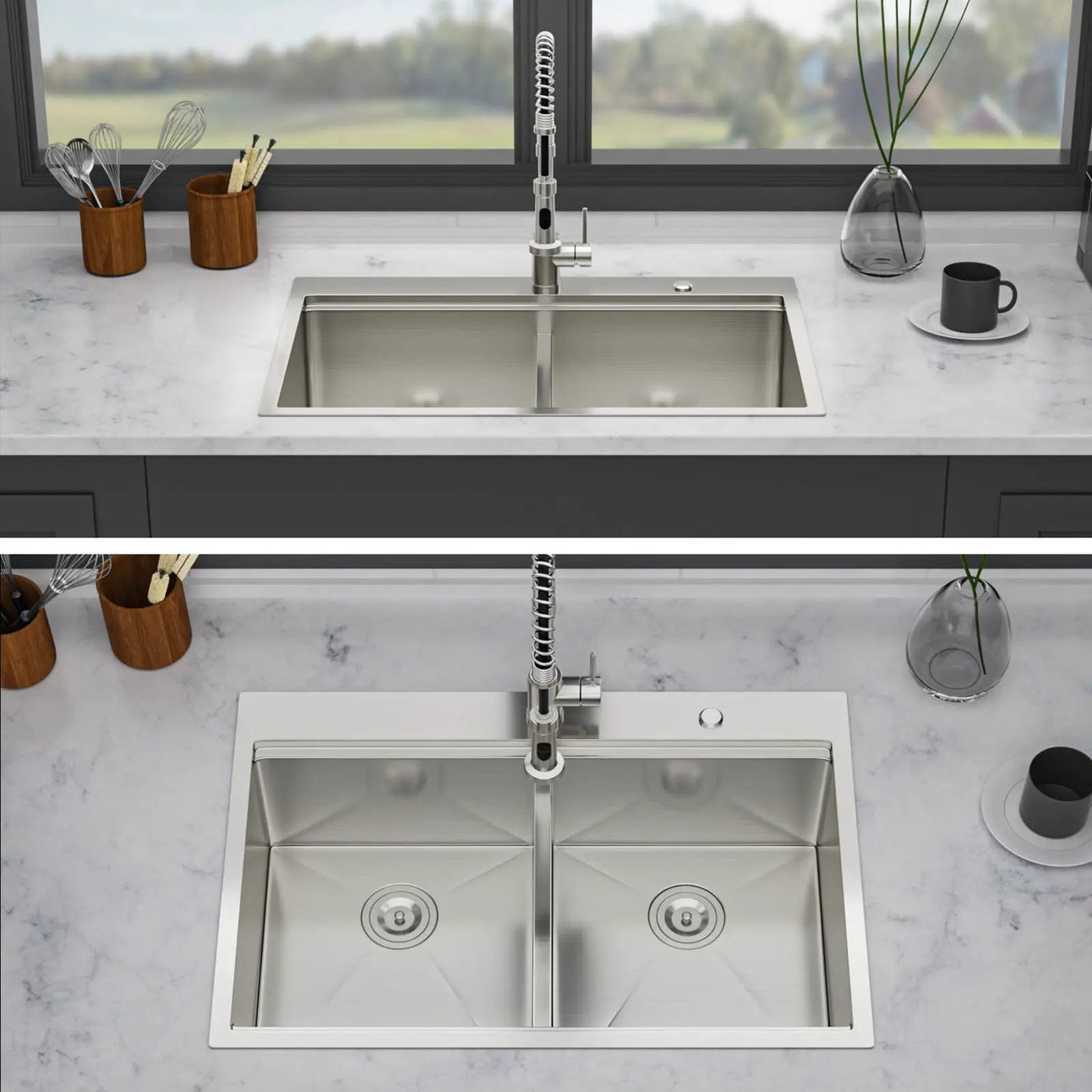 Topmount, Drop In Double Bowl Kitchen Sink by HouseOfZazla