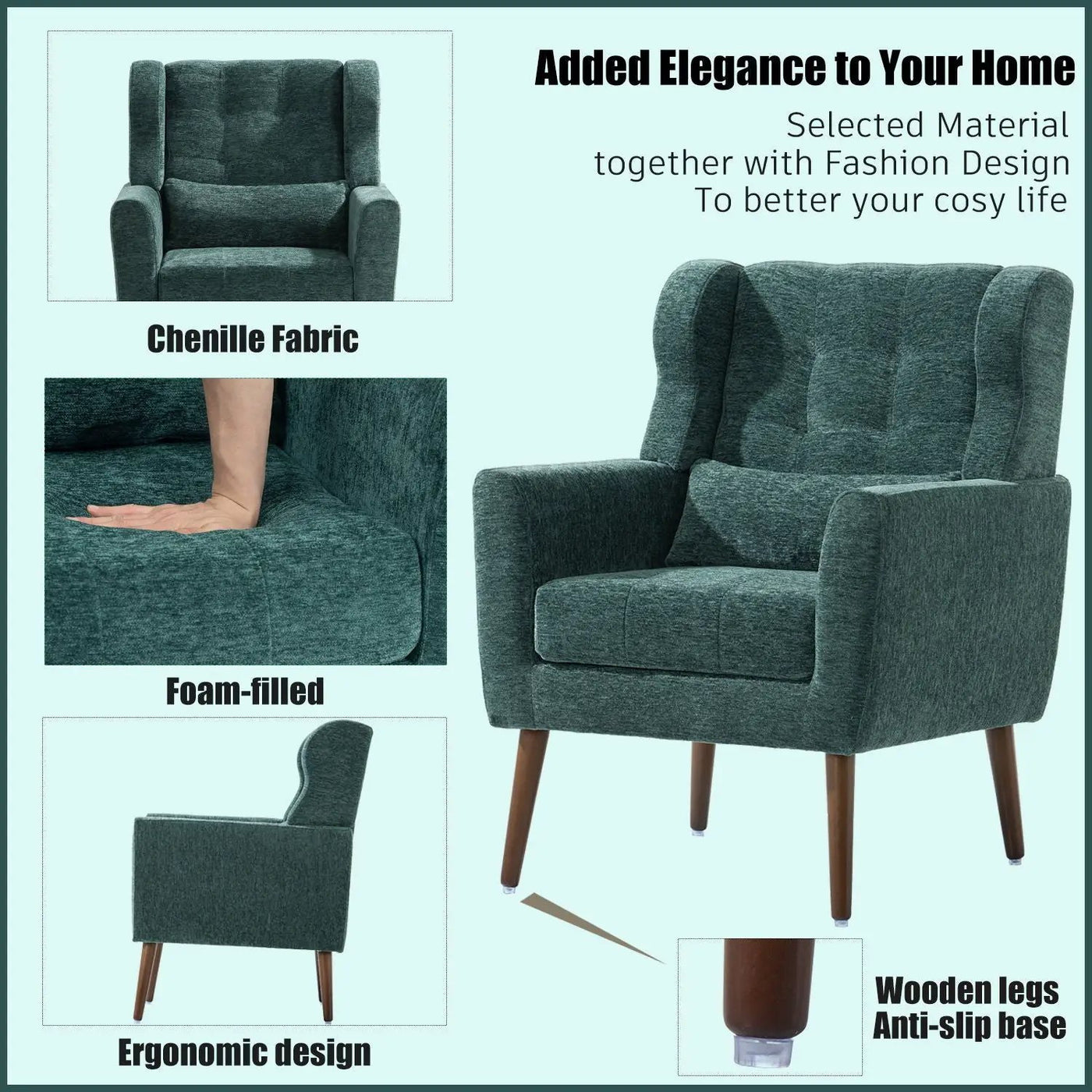 Modern Accent Chair, Arm Chairs For Living Room, Upholstered Mordern Armchair, Comfy Soft Padded Lounge Chair In Small Space, Bedroom, With Pillow, Solid Wood Leg by HouseOfZazla