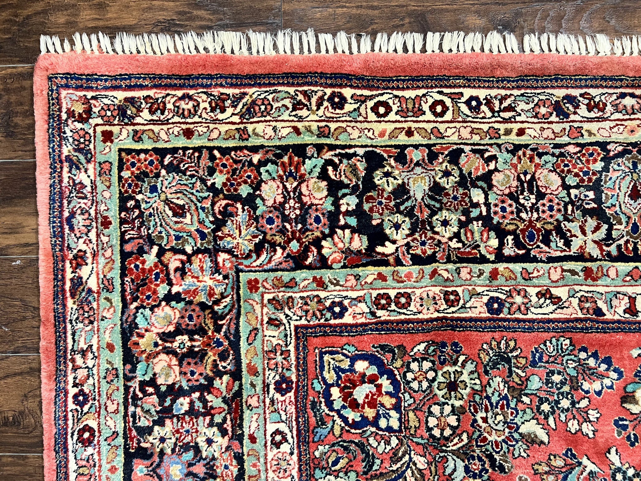 Square Persian Sarouk Rug 11x11 ft, Rare Size, Hand Knotted Wool Floral Allover Red Persian Carpet, Handmade Antique Rug by Jewel Rugs