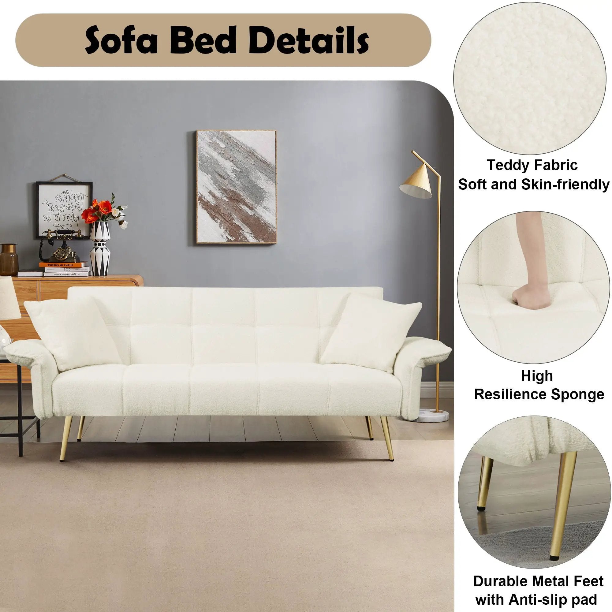 Convertible Double Futon Sofa Bed With Folding Armrests For Living Rooms by Unique Piece Furniture