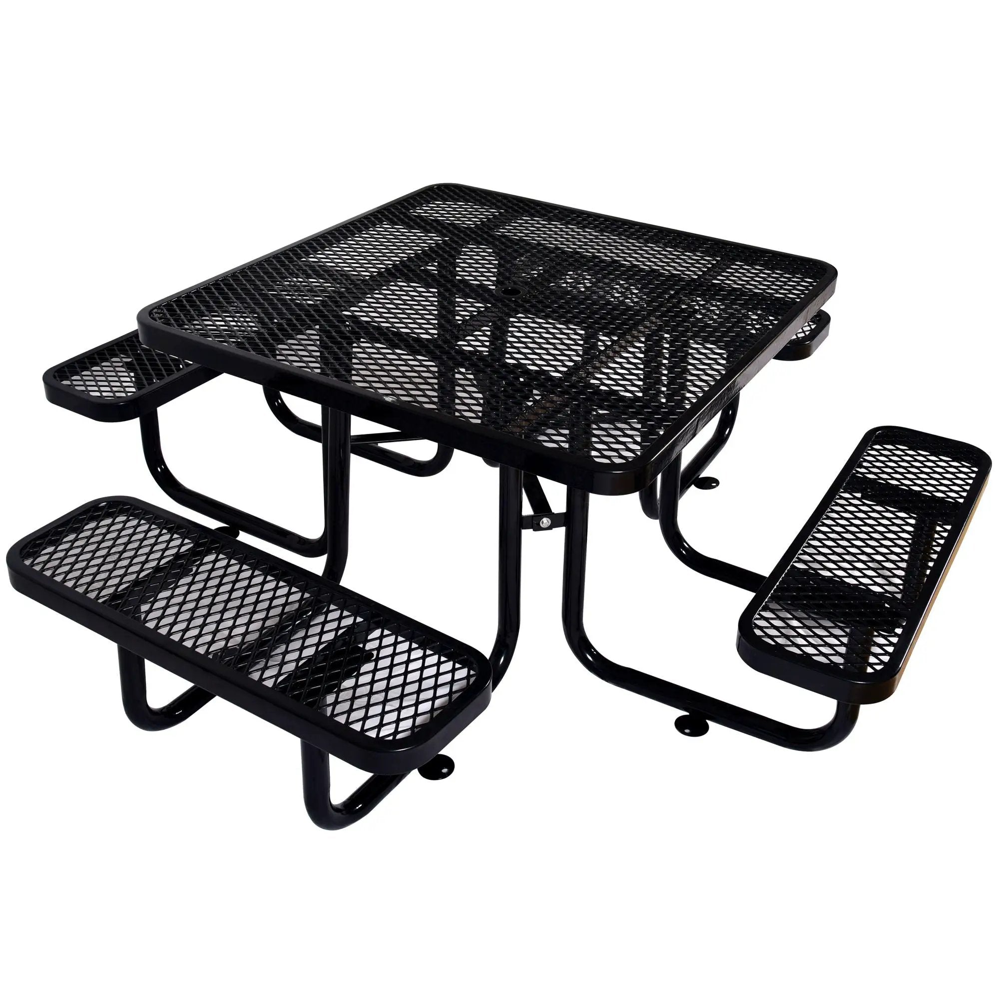 Square Outdoor Steel Picnic Table, With Umbrella Pole by Unique Piece Furniture
