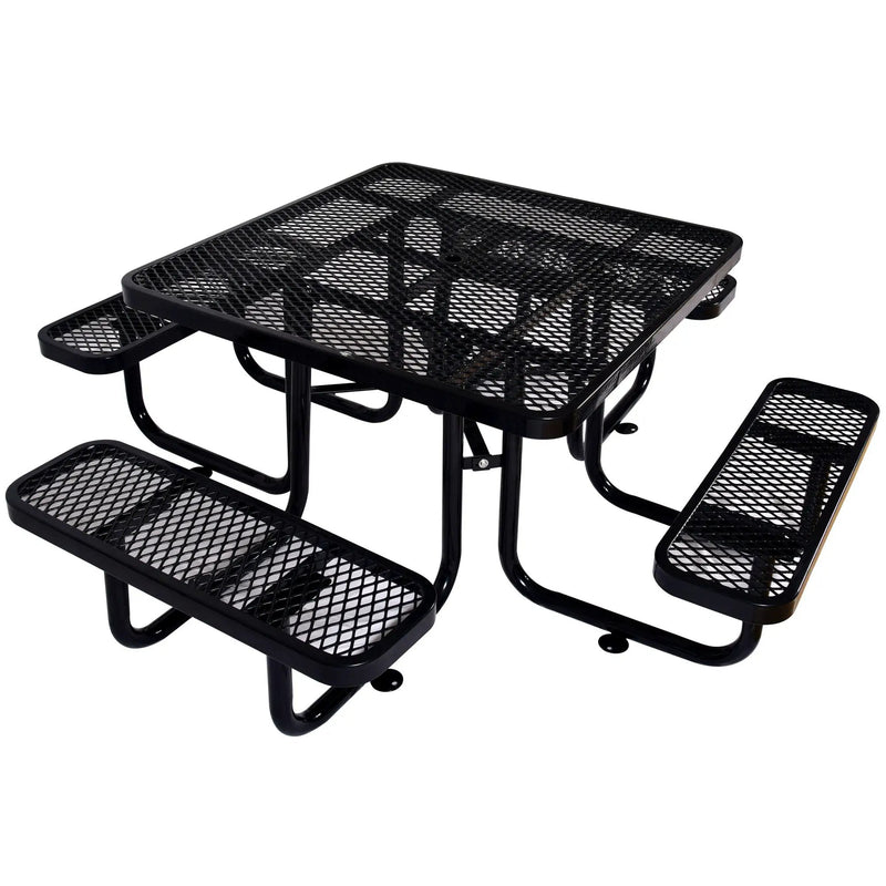Square Outdoor Steel Picnic Table, With Umbrella Pole by Unique Piece Furniture
