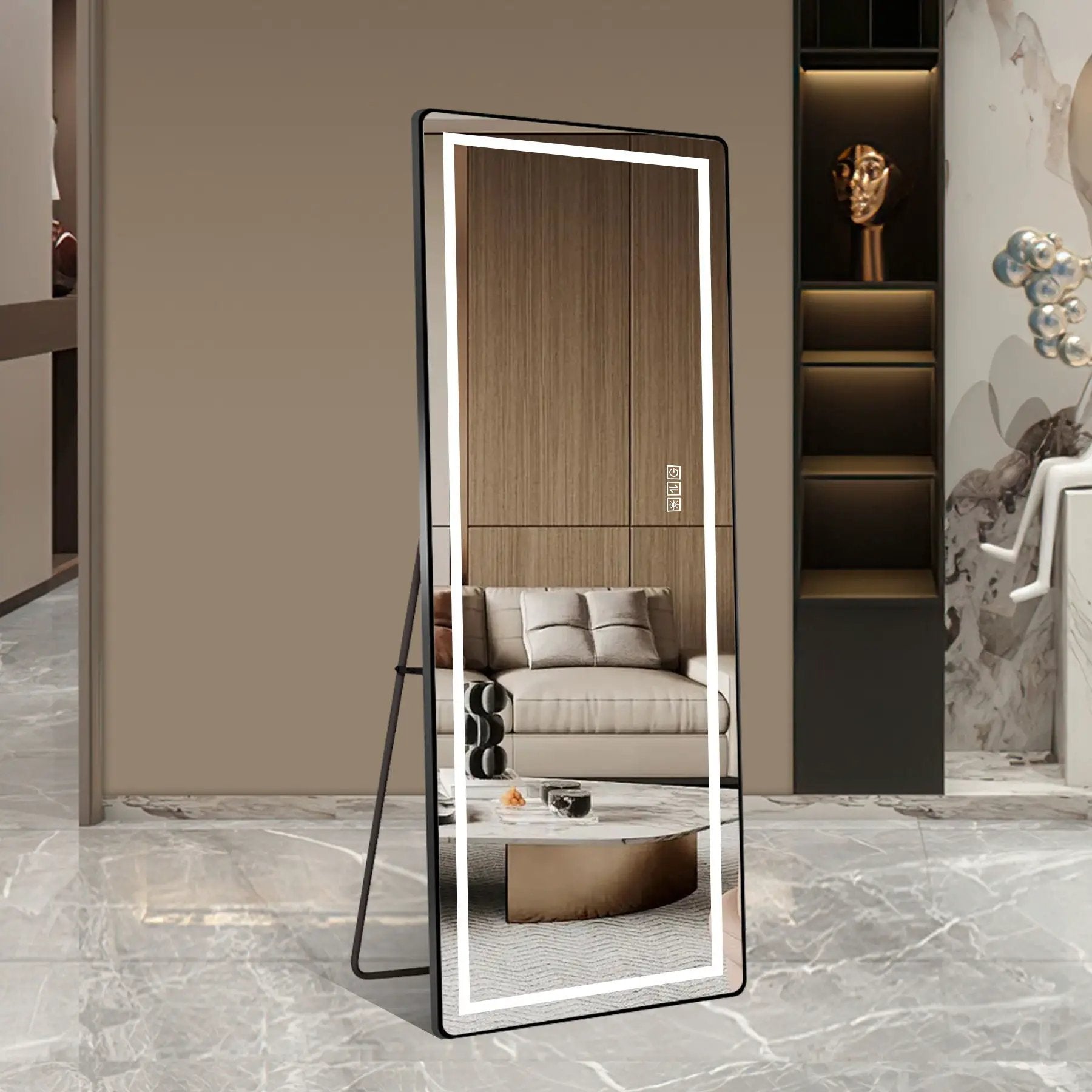 Full-Length Vertical Mirror With LED Light, Dimming Wall Mirror With Frame by HouseOfZazla
