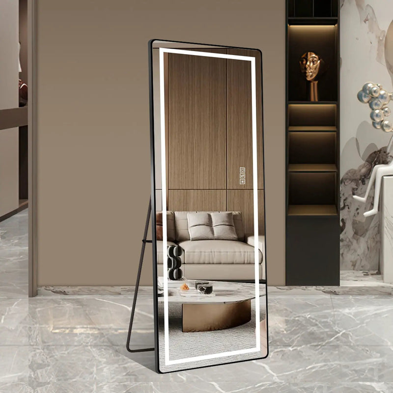 Full-Length Vertical Mirror With LED Light, Dimming Wall Mirror With Frame by HouseOfZazla