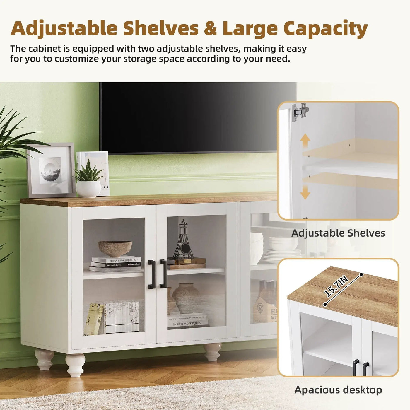 Farmhouse TV Stand With Solid Wood Gourd Shaped Legs For TVs Up To 70" by HouseOfZazla